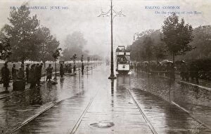 Umbrellas Collection: Record rainfall, Ealing Common, West London