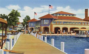Geneva Prints: Recreation building and boat landing, Lake Geneva, Wisconsin, USA Date: 1936