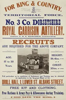 Required Prints: Recruiting poster, No 3 Coy Dorset Royal Garrison Artillery