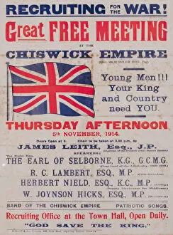 Images Dated 4th March 2019: Recruitment poster, Meeting at Chiswick Empire, London, WW1