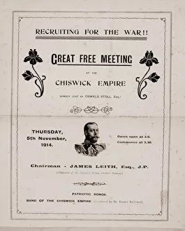 Images Dated 4th March 2019: Recruitment poster, Meeting at Chiswick Empire, London, WW1