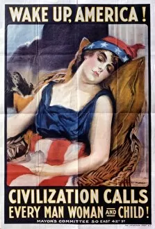 Recruit Gallery: Recruitment poster, Wake Up America!, WW1