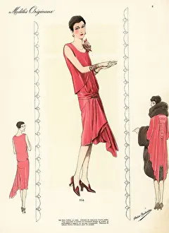 Red bolero frock in satin and velvet chiffon coat with fox bandi