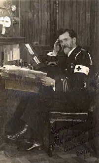 Quartermaster Prints: Red Cross quartermaster in his office, WW1