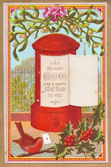 Red pillar box on a Christmas card