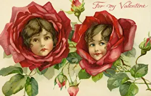 Valentine Prints: Red rose flower faces