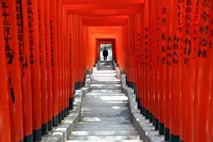 Red Torii gates and steps Hie-Jinja Shrine, Tokyo, Japan