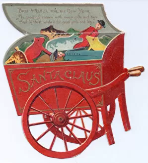 Images Dated 9th May 2018: Red wheelbarrow on a cutout Christmas and New Year card