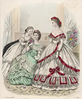 Flounces Prints: Red & White Dress 1863