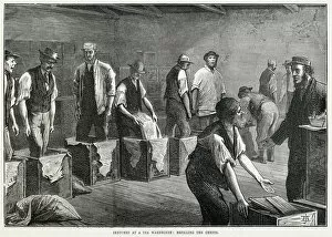 Images Dated 11th December 2019: Refilling chests at a tea warehouse 1874