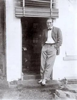 Commercial Prints: Reg Carter, artist, outside his studio, Southwold, Suffolk