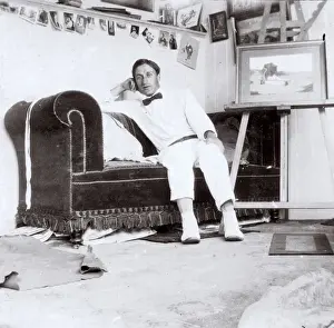 Reg Carter, artist, in his studio, Southwold, Suffolk