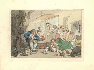 Images Dated 24th March 2019: Regency cobbler mending shoes in a crowded room