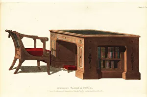Mahogany Prints: Regency-era library table and chair in mahogany and bronze