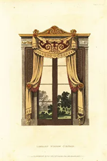 Repository Of Arts Prints: Regency-era library window curtains, 1815