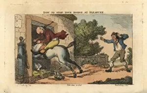Images Dated 6th September 2019: Regency gentleman on a horse that has bolted