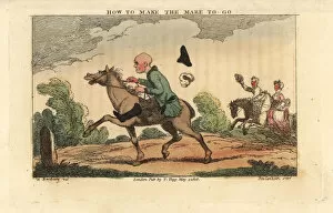 Bunbury Gallery: Regency gentleman loses his hat and wig on a mare