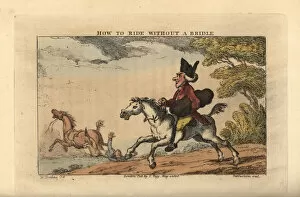 Bridle Collection: Regency gentleman riding a horse without a bridle