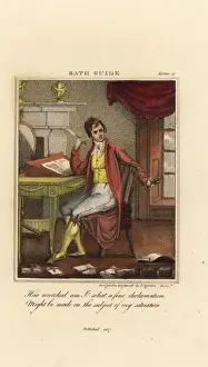 Regency gentleman seated at an ecritoire with a feather pen