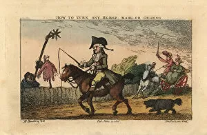 Bunbury Gallery: Regency gentleman using a whip to steer a horse