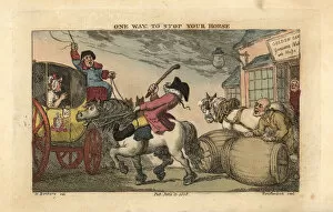 Frenchman Collection: Regency horse rider about to crash into a stage coach
