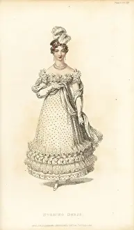 Miss Pierpoint Prints: Regency lady in evening dress with bandeau headdress, 1819