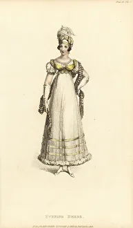 Regency lady in evening dress and Cambridge toque, 1818