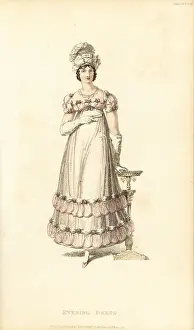 Thomas Uwins Prints: Regency lady in evening dress and Gloucester turban, 1817