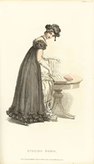 Bugles Prints: Regency lady in evening dress reading a musical score, 1820