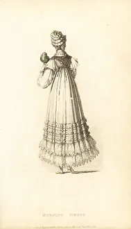 Flounces Prints: Regency lady in morning dress with pet parrot, 1816