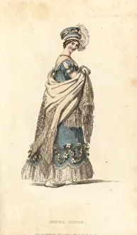 Toque Prints: Regency lady in opera dress and toque hat, 1817