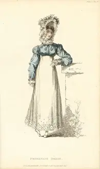 Thomas Uwins Prints: Regency lady in promenade dress and bonnet a la Ninon, 1817