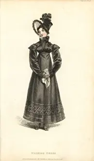Thomas Uwins Prints: Regency lady in walking dress with Claremnont bonnet, 1817