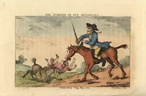 Bunbury Gallery: Regency man with a cudgel riding a horse prone to tumbling