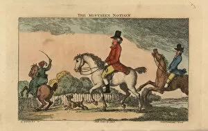 Tumbling Collection: Regency man riding a horse, while other riders struggle