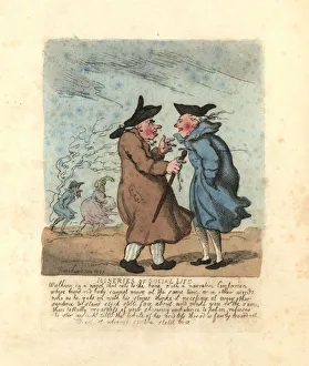 Ackermann Gallery: Two Regency men stoppped to talk in a freezing wind