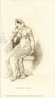 Thomas Uwins Prints: Regency woman in evening dress on a balcony, 1809