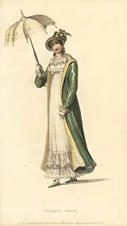 Frill Prints: Regency woman in frilled walking dress, 1815