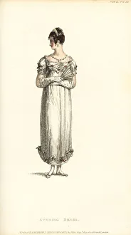 Festoons Prints: Regency woman in lace and satin evening dress, 1814