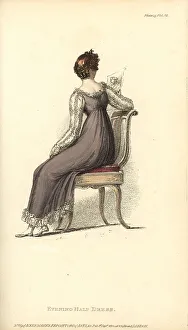 Regency woman looking at an engraving, 1814