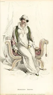 Thomas Uwins Prints: Regency woman in morning costume seated on a sofa, 1812