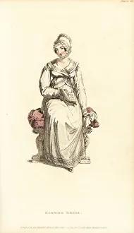 Thomas Uwins Prints: Regency woman in morning dress reading a book, 1815