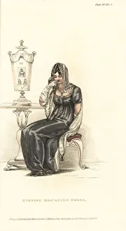 Tassels Prints: Regency woman in mourning evening dress, 1810