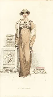 Ridicule Prints: Regency woman in opera dress designed by Elizabeth Gill