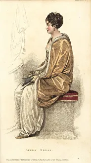 Regency woman in opera dress seated in a theatre balcony