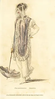 Regency woman in promenade dress of French cambric