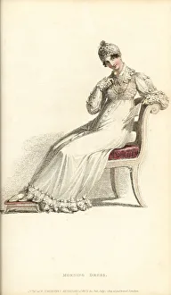 Lorgnette Prints: Regency woman reading a letter with lorgnette, 1814