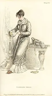 Thomas Uwins Prints: Regency woman reading a letter wearing a carriage dress