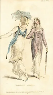 Regency women in promenade dresses