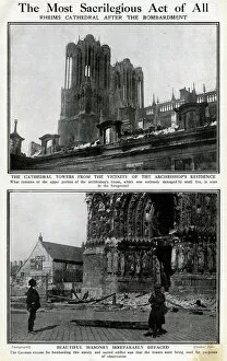 Burned Collection: Reims Cathedral, France, after German bombing, WW1